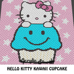 Hello Kitty Kawaii Cupcake crochet blanket pattern; c2c, knitting, cross stitch graph; pdf download; instant download