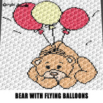 Teddy Bear Flying With Balloons Cartoon Character crochet graphgan blanket pattern; graphgan pattern, c2c, cross stitch graph; pdf download; instant download