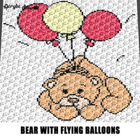 Teddy Bear Flying With Balloons Cartoon Character crochet graphgan blanket pattern; graphgan pattern, c2c, cross stitch graph; pdf download; instant download