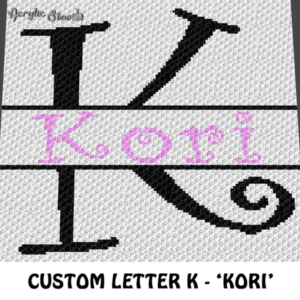 Custom Personalized Letter K and Name Kori crochet blanket pattern; graphgan pattern, c2c, cross stitch graph; pdf download; instant download