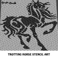 Trotting Horse Full Body Stencil Art crochet graphgan blanket pattern; graphgan pattern, c2c, cross stitch graph; pdf download; instant download