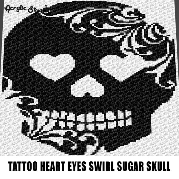 Tattoo Heart Eyes Swirl Sugar Skull Alpha Art crochet graphgan blanket pattern; c2c; single crochet; cross stitch; graph; pdf download; instant download