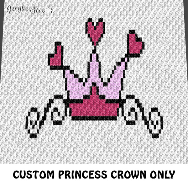 Custom Pink Princess Crown Only crochet blanket pattern; c2c, cross stitch graph; instant download