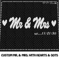 Custom Mr and Mrs With Hearts and Dotted Outline crochet blanket pattern; c2c, cross stitch graph; instant download