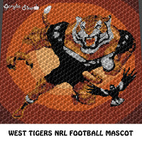 Custom West Tigers NRL Football Mascots crochet graphgan blanket pattern; c2c, cross stitch graph; pdf download; instant download
