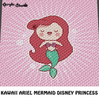 Kawaii Ariel Mini Disney Princess Mermaid crochet graphgan blanket pattern; graphgan pattern, c2c, knitting, cross stitch graph; pdf download; instant download