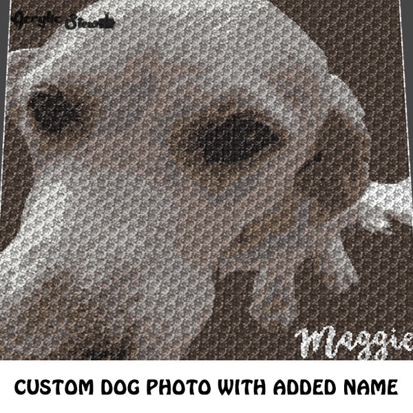 Custom Dog Beloved Family Pet Photo Personalized with Name 'Maggie' crochet graphgan blanket pattern; c2c, cross stitch graph; pdf download; instant download