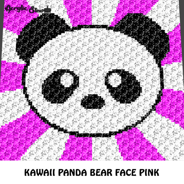 Kawaii Panda Face Baby Animals Pink Background Endangered Species crochet graphgan blanket pattern; graphgan pattern, c2c, cross stitch graph; pdf