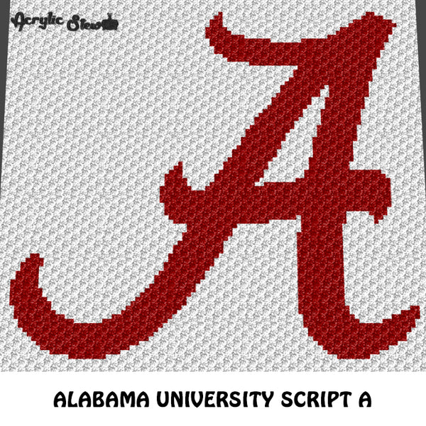 University of Alabama Script A Roll Tide Crimson Tide College Logo crochet graphgan blanket pattern; c2c; cross stitch; graph; pdf download; instant download