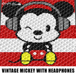 Vintage Mickey Mouse Wearing Headphones With Striped Background Disney Character crochet graphgan blanket pattern; graphgan pattern, c2c; cross stitch; graph; pdf download; instant download
