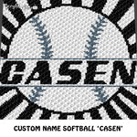 Custom Personalized Name Monogram Softball 'Casen' crochet graphgan blanket pattern; graphgan pattern, c2c, cross stitch graph; pdf download; instant download