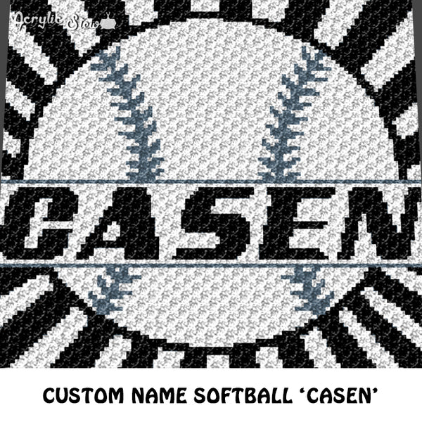 Custom Personalized Name Monogram Softball 'Casen' crochet graphgan blanket pattern; graphgan pattern, c2c, cross stitch graph; pdf download; instant download