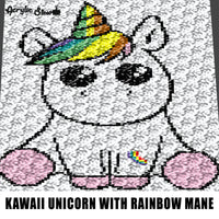 Kawaii Unicorn With Rainbow Mane and Tattoo Cartoon Fantasy crochet graphgan blanket pattern; c2c; single crochet; cross stitch; graph; pdf download; instant download