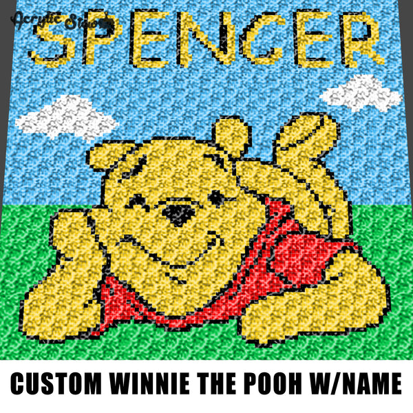 Custom Winnie the Pooh Disney Cartoon Character Personalized with Child Name crochet graphgan blanket pattern; c2c; cross stitch; graph; pdf download; instant download