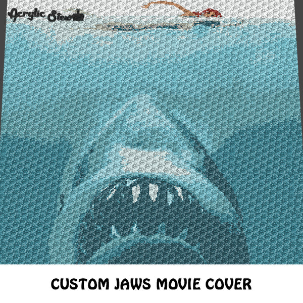 Custom Jaws Movie Cover Iconic Vintage Photo crochet graphgan blanket pattern; c2c, cross stitch graph; instant download