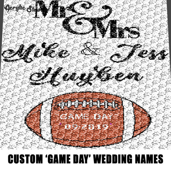 Custom Mr and Mrs 'Game Day' Save the Date Personalized With Names crochet graphgan blanket pattern; c2c, cross stitch graph; pdf download; instant download