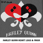 Harley Quinn DC Comics Villain Logo & Mask Heart Insignia crochet graphgan blanket pattern; c2c; single crochet; cross stitch; graph; pdf download; instant download