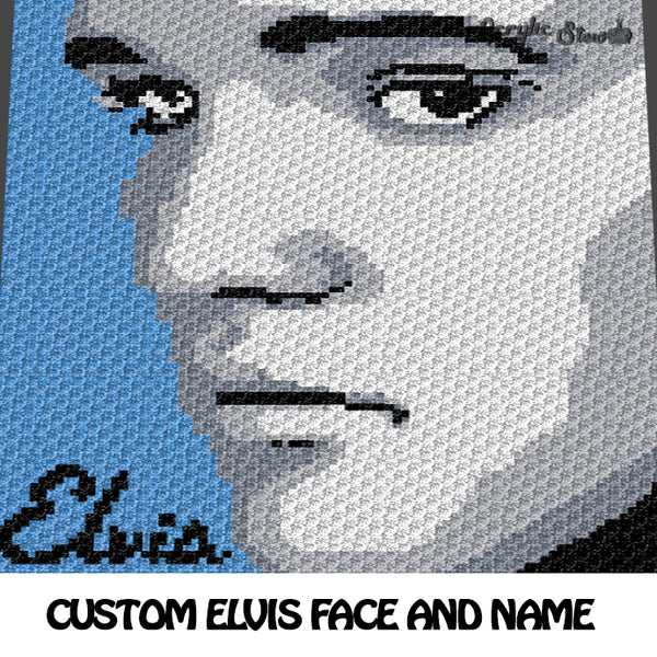 Custom Elvis Photo with Name crochet blanket pattern; c2c, cross stitch graph; instant download