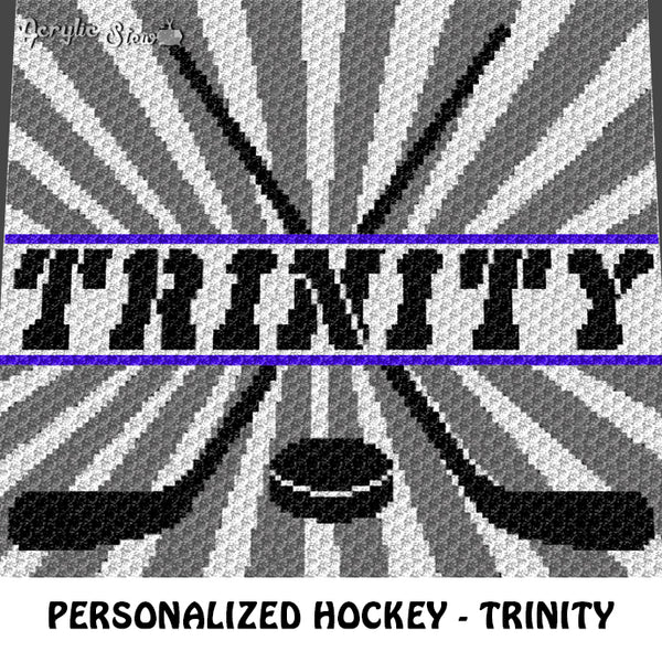 Custom Personalized Name Hockey Sticks and Puck Trinity crochet blanket pattern; graphgan pattern, c2c, cross stitch graph; pdf download; instant download