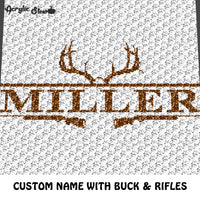 Custom Country Western Buck Hunting Rifles with Family Name crochet graphgan blanket pattern; c2c, cross stitch graph; pdf download; instant download