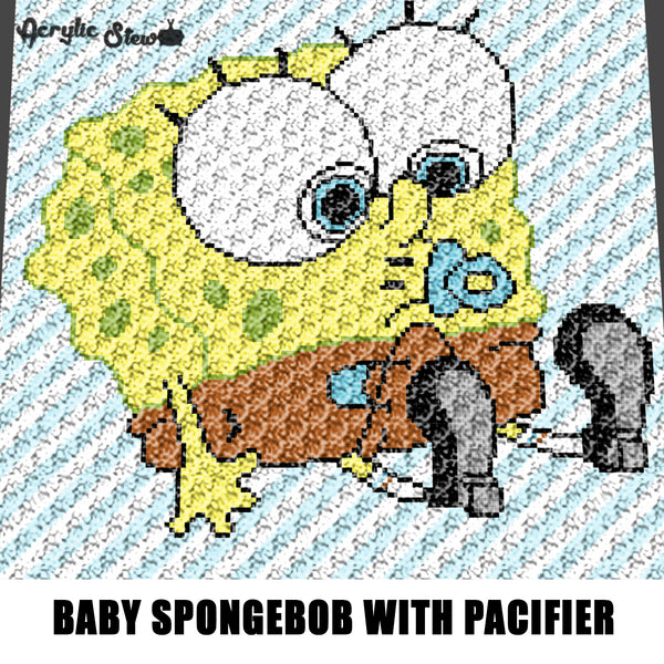Baby Spongebob Squarepants With Pacifier Diagonal Stripe Background crochet graghgan blanket pattern; graphgan pattern, c2c, cross stitch graph; pdf download; instant download