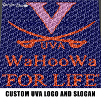Custom University of Virginia UVA Logo and Slogan WaHooWa crochet graphgan blanket pattern; c2c; single crochet; cross stitch; graph; pdf download; instant download