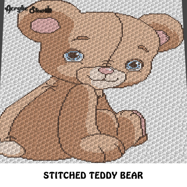 Velveteen Handmade Stitched Teddy Bear Cartoon Art crochet graphgan blanket pattern; graphgan pattern, c2c; single crochet; cross stitch; graph; pdf download; instant download