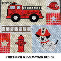 Fire Truck Fireman Fire Chief Fire Hydrant and Baby Dalmatian crochet graphgan blanket pattern; c2c, cross stitch; graph; pdf download; instant download