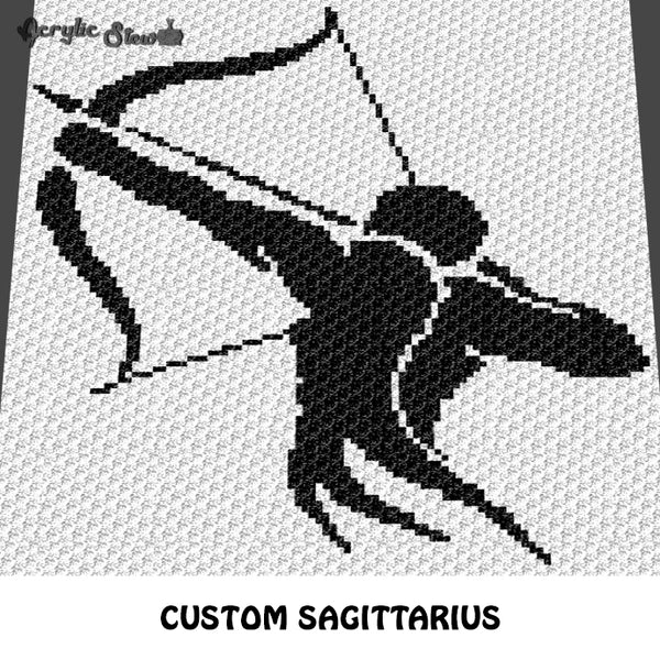 Custom Sagittarius Art Design crochet cushion pattern; c2c, cross stitch graph; instant download