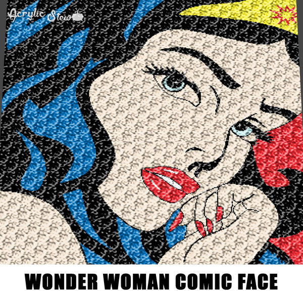 Wonder Woman Face Comic Strip Art crochet graphgan blanket pattern; afghan; graphgan pattern, cross stitch; graph; pdf download; instant download