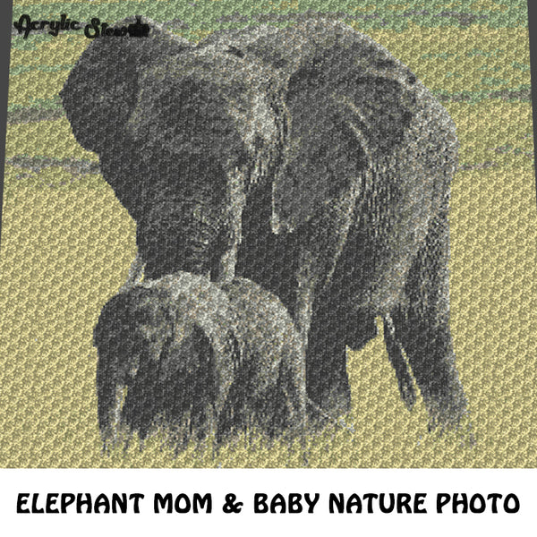 Elephant Mom and Baby Safari Animal Photograph crochet graphgan blanket pattern; graphgan pattern, c2c, knitting, cross stitch; graph chart; pdf download; instant download