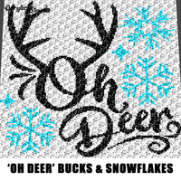 Oh Deer Snowflakes Winter Themed Buck Horns Country Western Typography Quote crochet graphgan blanket pattern; c2c, cross stitch; graph; pdf download; instant download