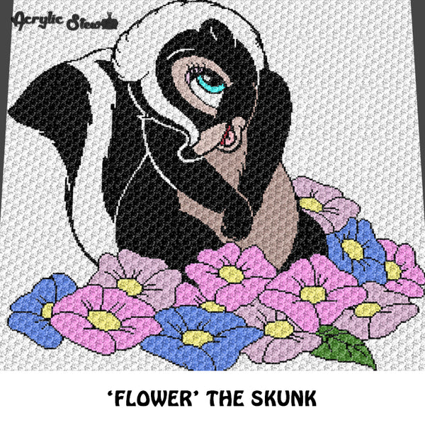 Flower the Skunk Bambi Movie Disney Cartoon Character Forest Animal Floral crochet graphgan blanket pattern; graphgan pattern, c2c, cross stitch graph; pdf download; instant download