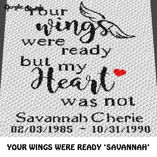Custom Your Wings Were Ready Quote Personalized Name and Date crochet blanket pattern; c2c, cross stitch graph; instant download