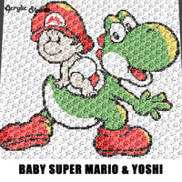 Baby Super Mario and Yoshi Nintendo Kawaii crochet graphgan blanket pattern; graphgan pattern, c2c, cross stitch; graph; pdf download; instant download