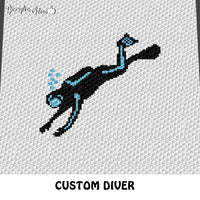 Custom Scuba Diver with Bubbles crochet blanket pattern; c2c, cross stitch graph; instant download
