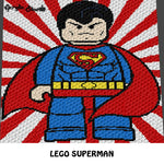 Kawaii Lego Superman DC Comics Movie Cartoon Superhero crochet graphgan blanket pattern; c2c; single crochet; cross stitch; graph; pdf download; instant download