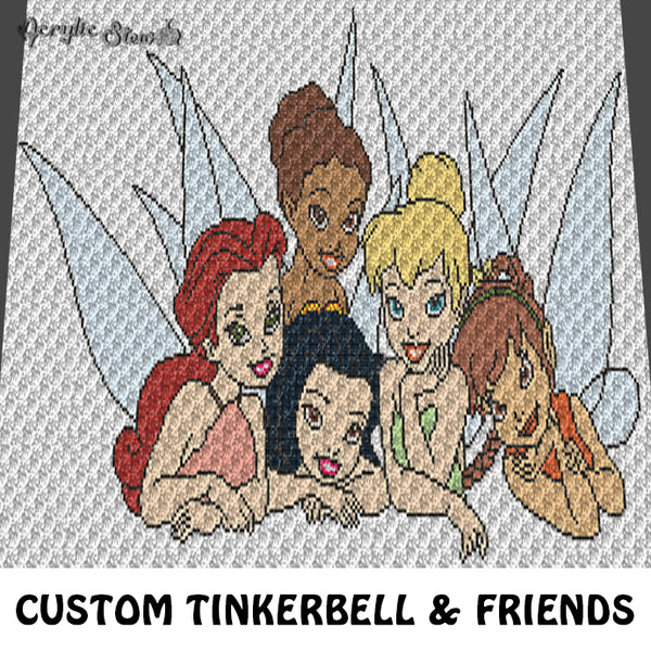 Custom Tinkerbell and Friends Peter Pan Cartoon Characters crochet blanket pattern; c2c, cross stitch graph; instant download