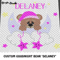 Custom Goodnight Teddy Bear Moon and Stars Personalized With Matching Name crochet graphgan blanket pattern; graphgan pattern, c2c, cross stitch graph; pdf download; instant download