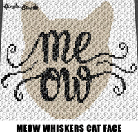 Meow Whiskers Typography Cat Face crochet graphgan blanket pattern; c2c, cross stitch; graph; pdf download; instant download