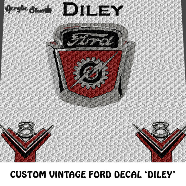 Custom Vintage Ford Motor Decal and V8 Decal crochet graphgan blanket pattern; c2c, cross stitch graph; pdf download; instant download