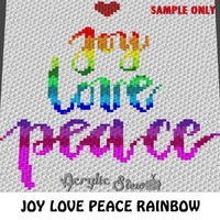 Joy Love Peace Inspirational Quote crochet blanket pattern; c2c, cross stitch graph; instant download