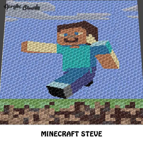 Minecraft Steve Single Pixel Video Game Character and Landscape crochet graphgan blanket pattern; c2c, cross stitch graph; pdf download; instant download