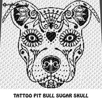 Tattoo Pit Bull Dog Sugar Skull Alpha Art C2C crochet graphgan blanket pattern; afghan; graphgan pattern, cross stitch graph; pdf download; instant download
