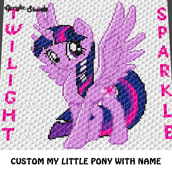 Custom My Little Pony With Name Twilight Sparkle TV Show Cartoon Character crochet graphgan blanket pattern; graphgan pattern, c2c, cross stitch graph; pdf download; instant download