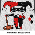 Kawaii Harley Quinn DC Comics Villian and Logo crochet blanket pattern; graphgan pattern, c2c, cross stitch graph; pdf download; instant download