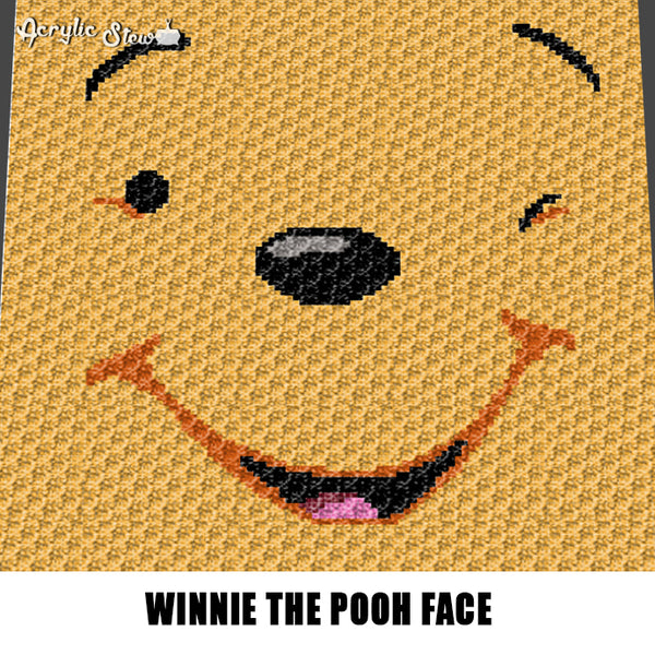 Winnie the Pooh Face Disney Cartoon Character crochet graphgan blanket pattern; c2c, cross stitch graph; graph; pdf download; instant download