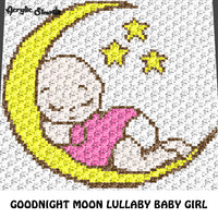 Goodnight Moon and Stars Lullaby Baby Girl crochet graphgan blanket pattern; c2c, knitting, cross stitch graph; pdf download; instant download