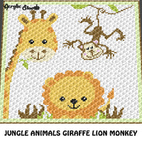 Baby Giraffe Monkey Lion Jungle Animals crochet graphgan blanket pattern; c2c, cross stitch graph; pdf download; instant download