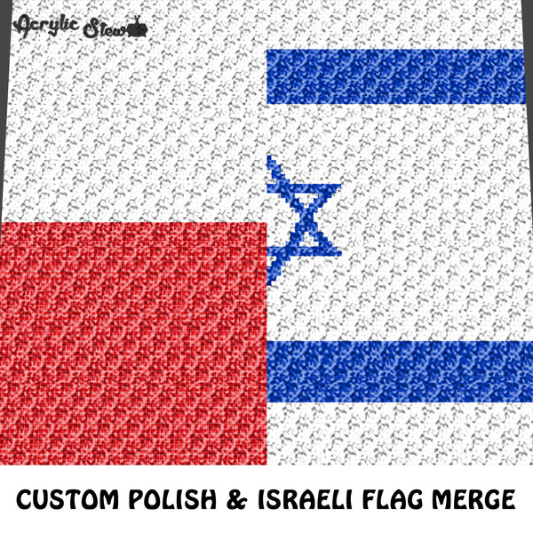 Custom Israeli and Polish Flags Collage Merge crochet graphgan blanket pattern; c2c, cross stitch graph; pdf download; instant download